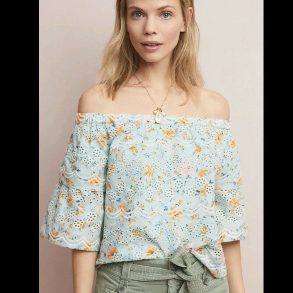 ANTHROPOLOGIE LAIA Ashtabula Embroidered Off-The-Shoulder Blouse (MP)